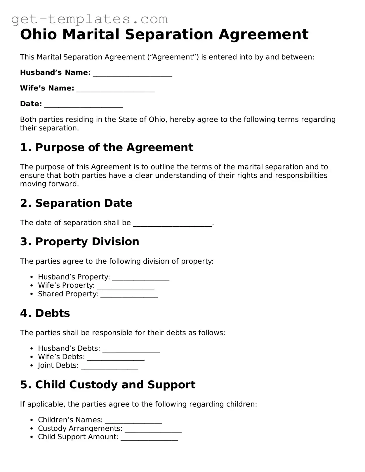 Attorney-Approved  Marital Separation Agreement Document for Ohio