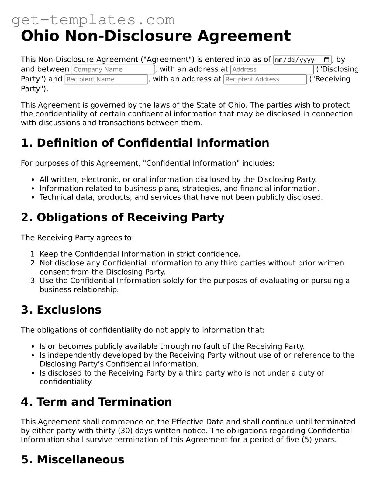 Attorney-Approved  Non-disclosure Agreement Document for Ohio