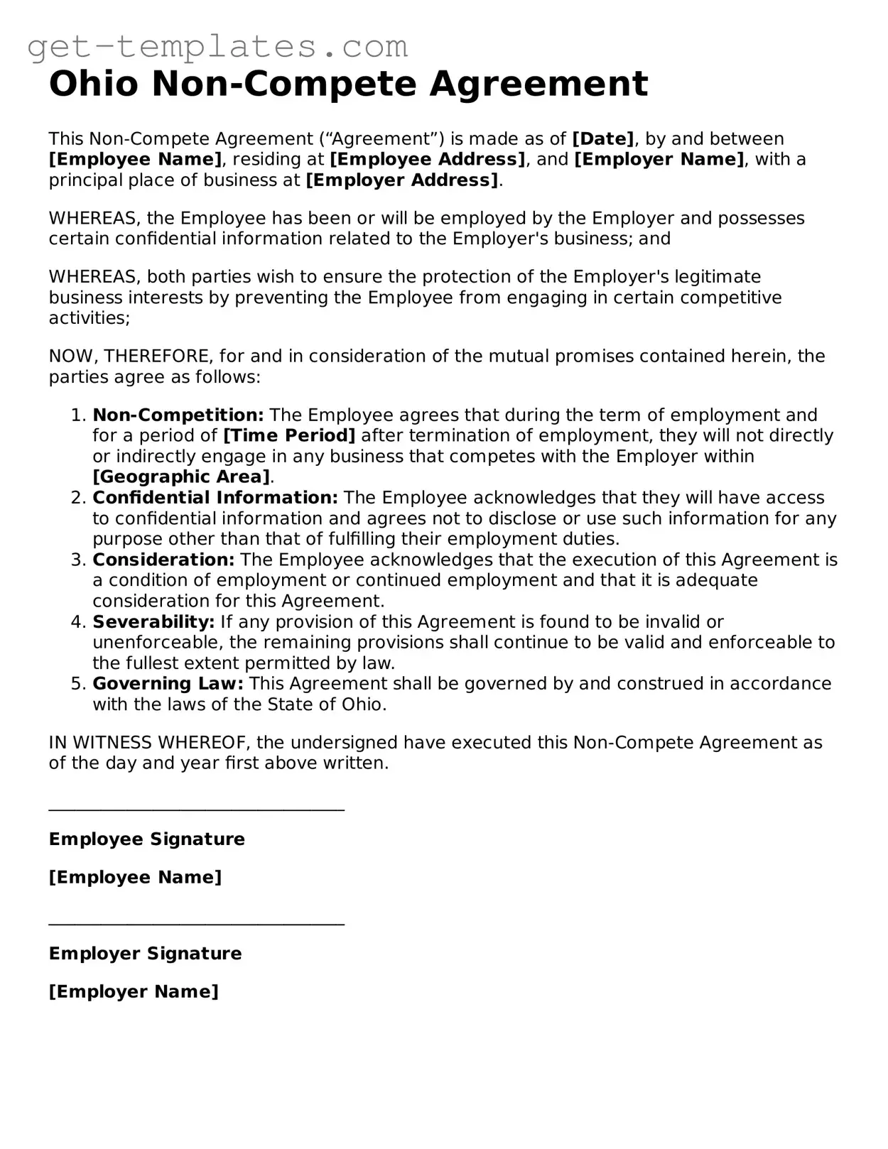 Attorney-Approved  Non-compete Agreement Document for Ohio