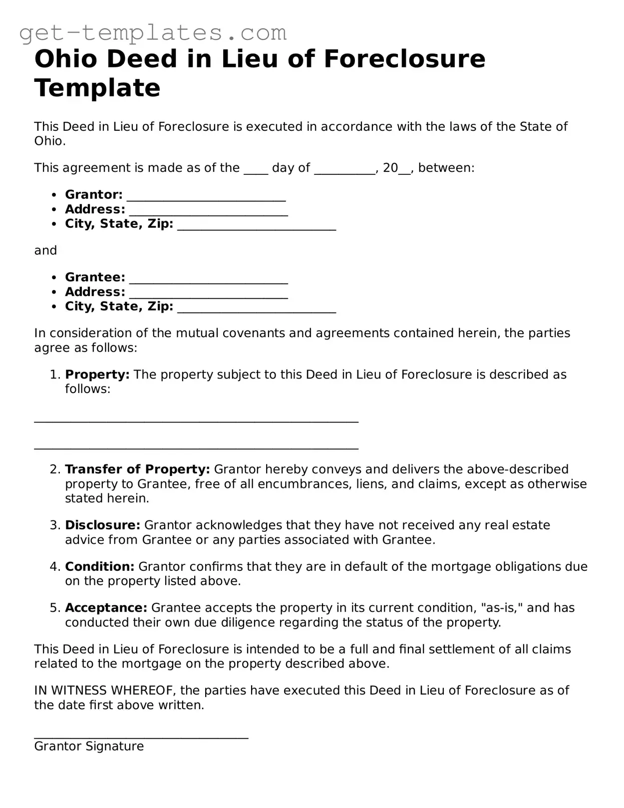 Attorney-Approved  Deed in Lieu of Foreclosure Document for Ohio