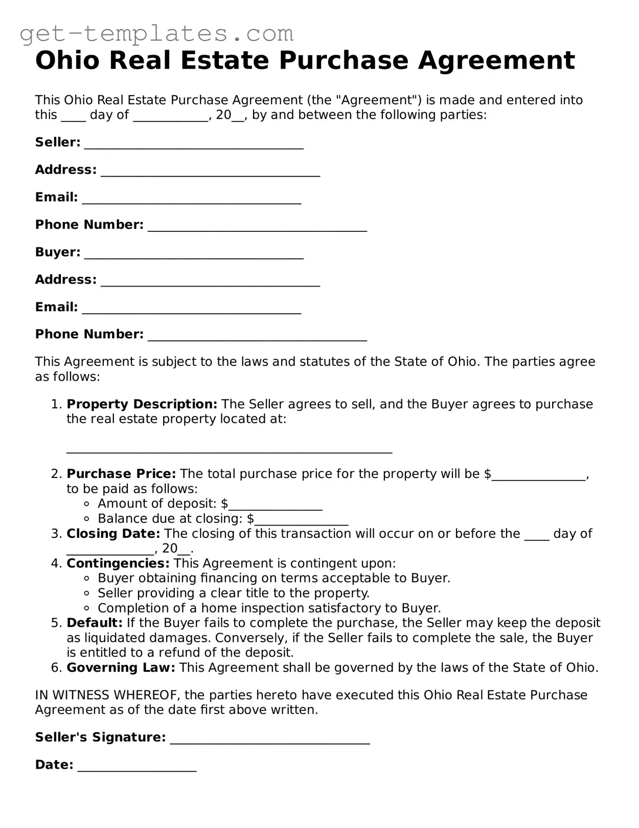 Attorney-Approved  Real Estate Purchase Agreement Document for Ohio