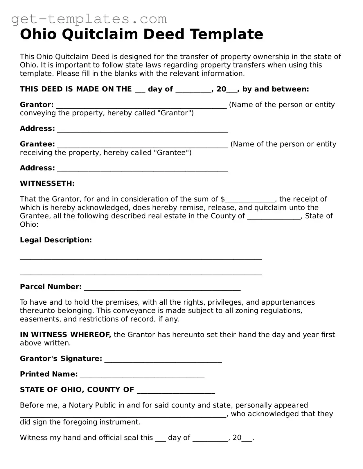 Attorney-Approved  Quitclaim Deed Document for Ohio