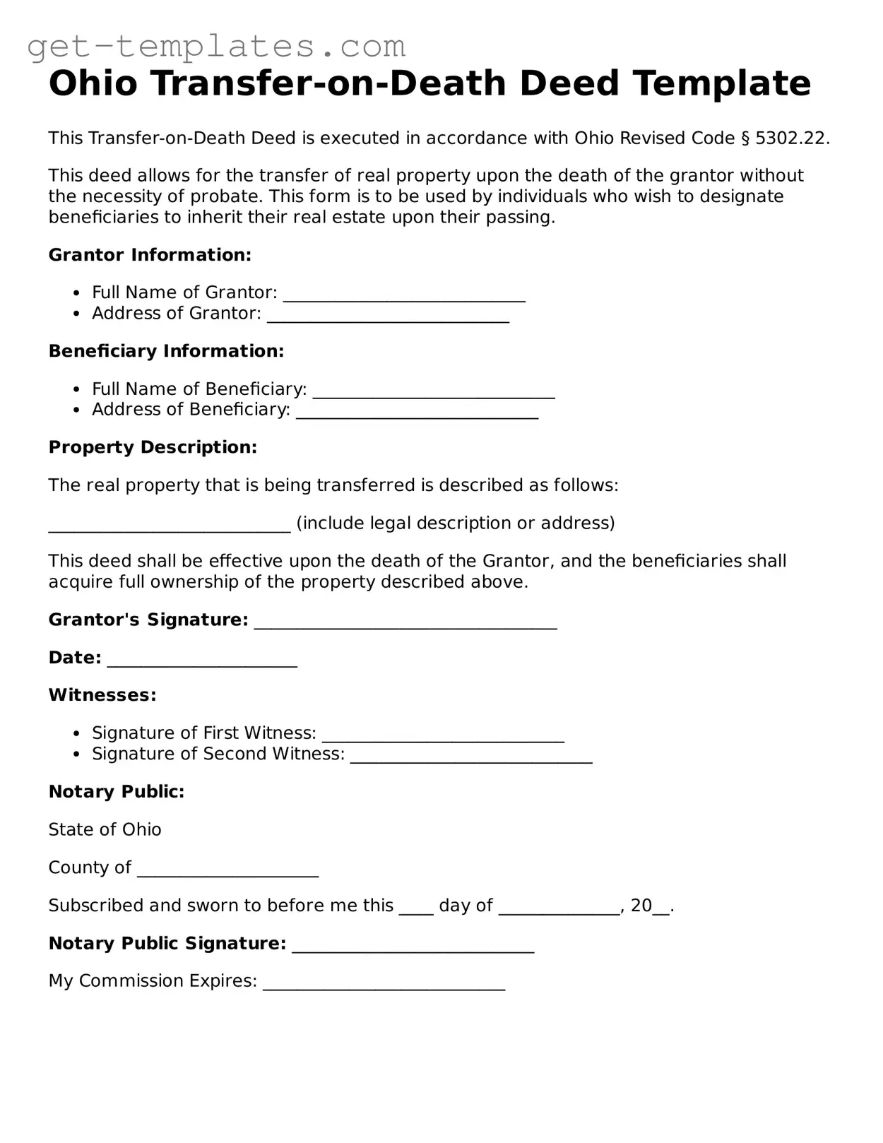Attorney-Approved  Transfer-on-Death Deed Document for Ohio