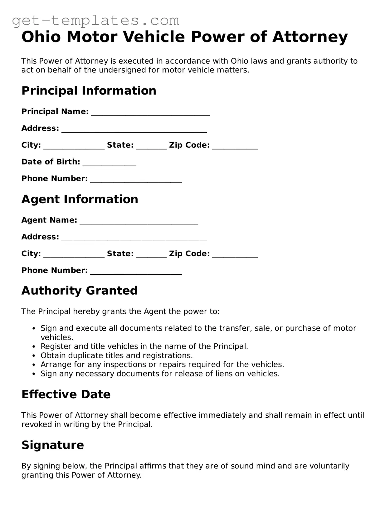 Attorney-Approved  Motor Vehicle Power of Attorney Document for Ohio