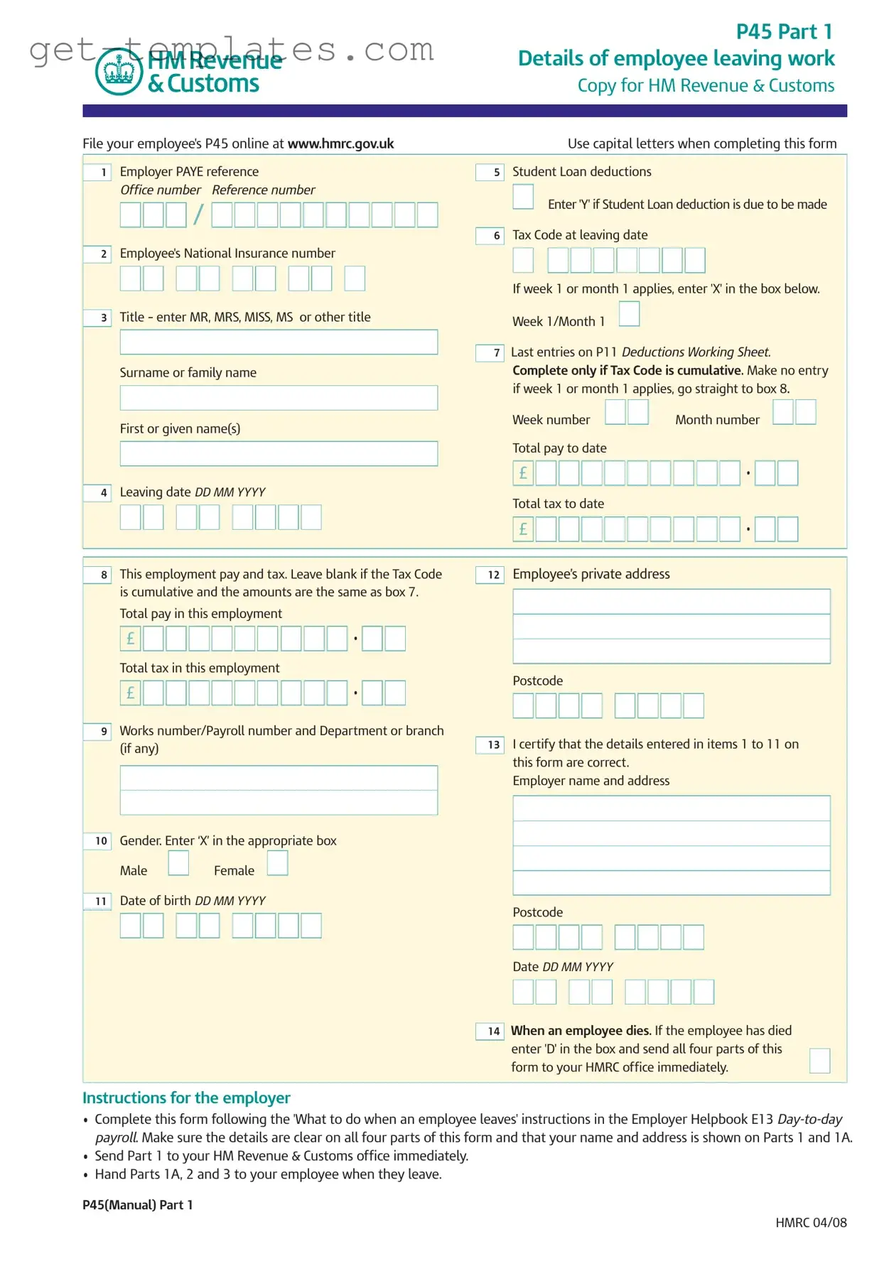 Fill in a Valid P 45 It Template