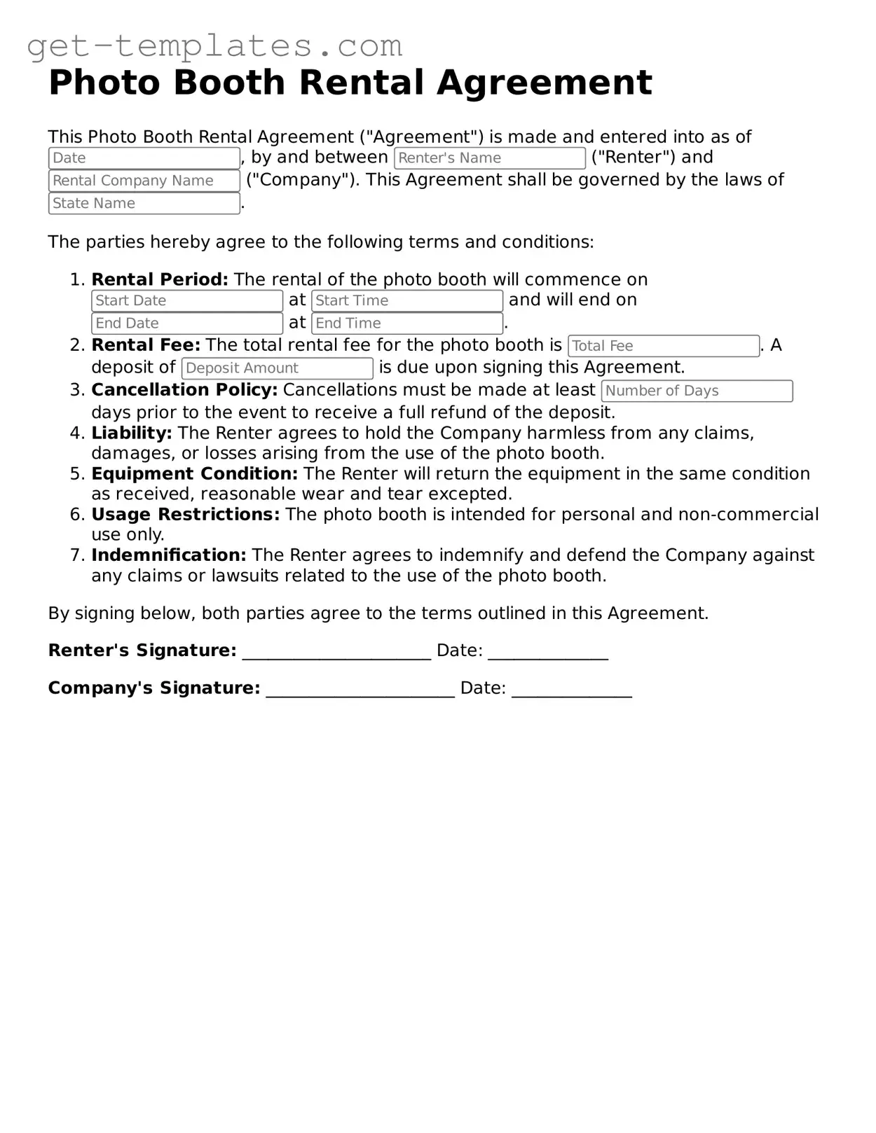 Attorney-Approved Photo Booth Rental Agreement Form