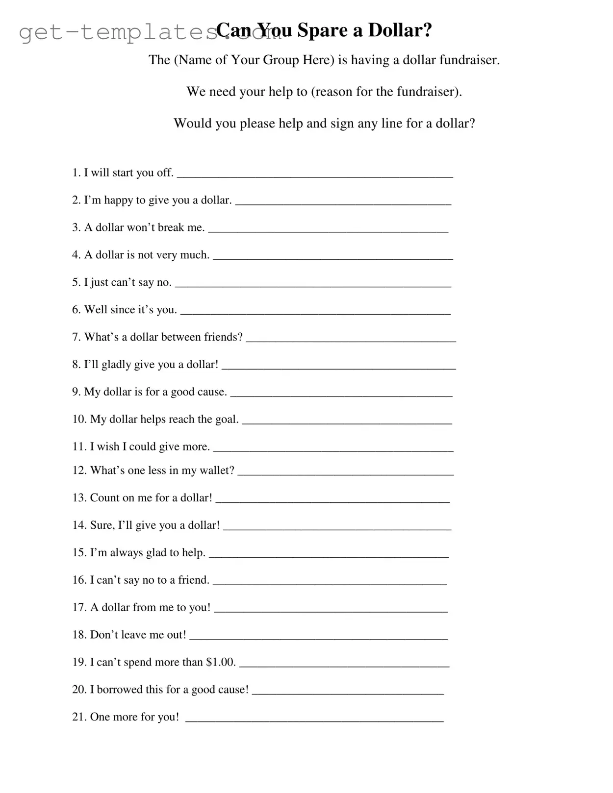 Fill in a Valid Donated A Dollar Template