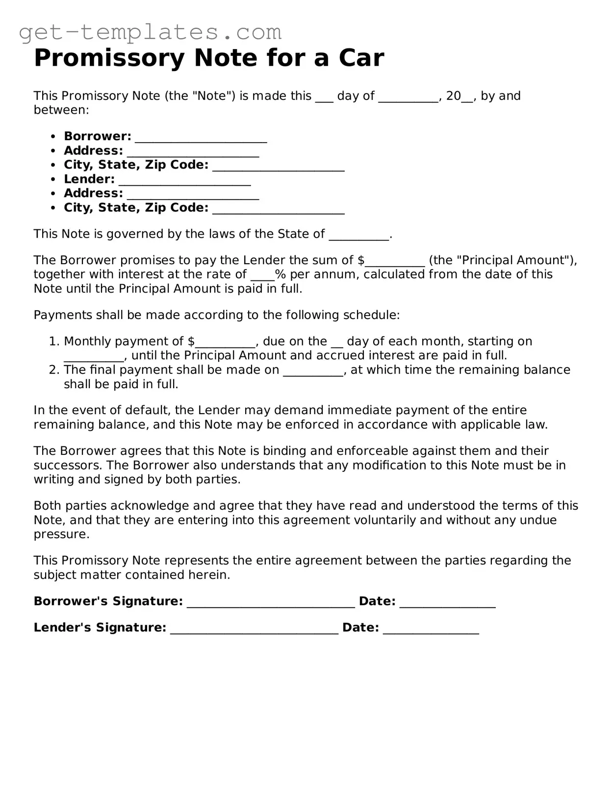 Attorney-Approved Promissory Note for a Car Form