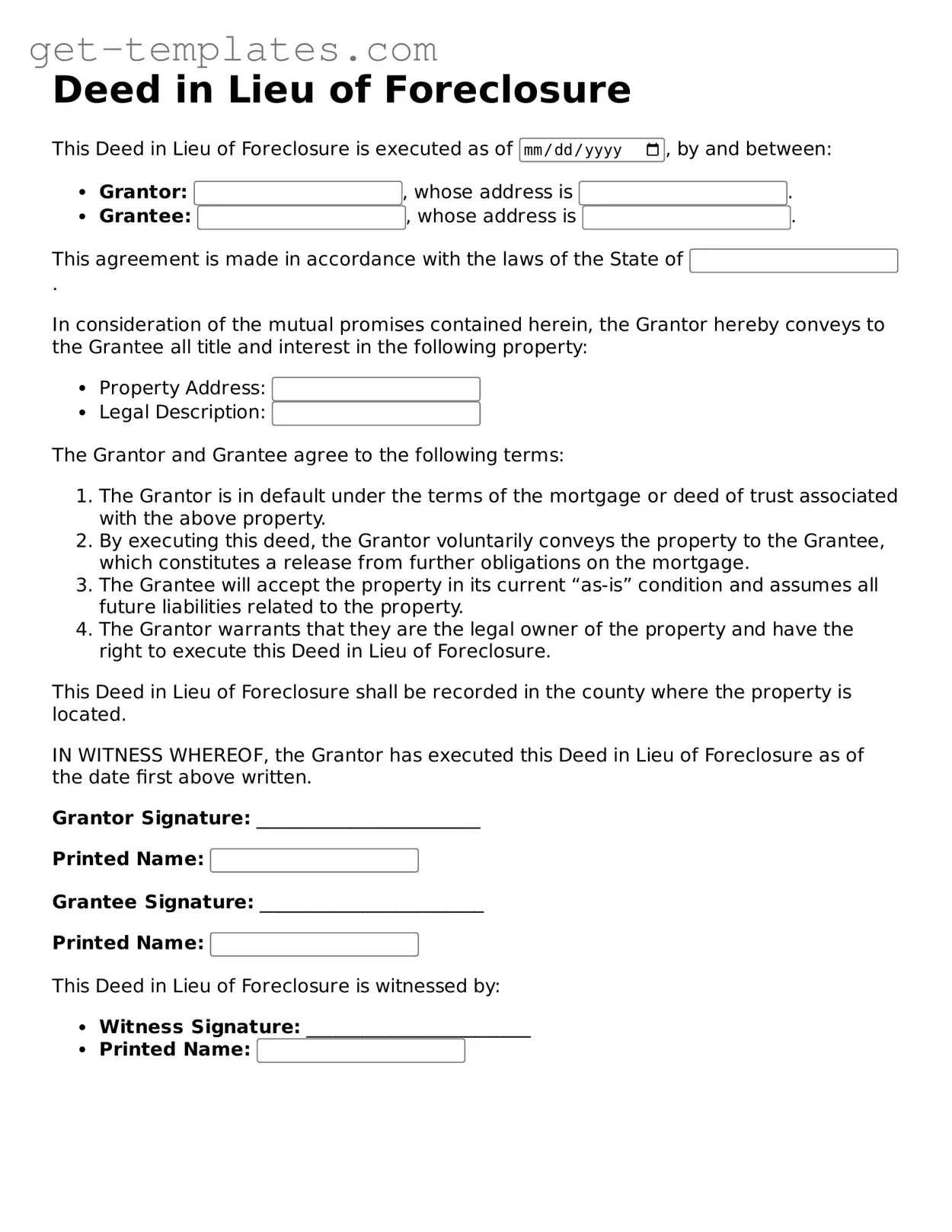 Attorney-Approved Deed in Lieu of Foreclosure Form