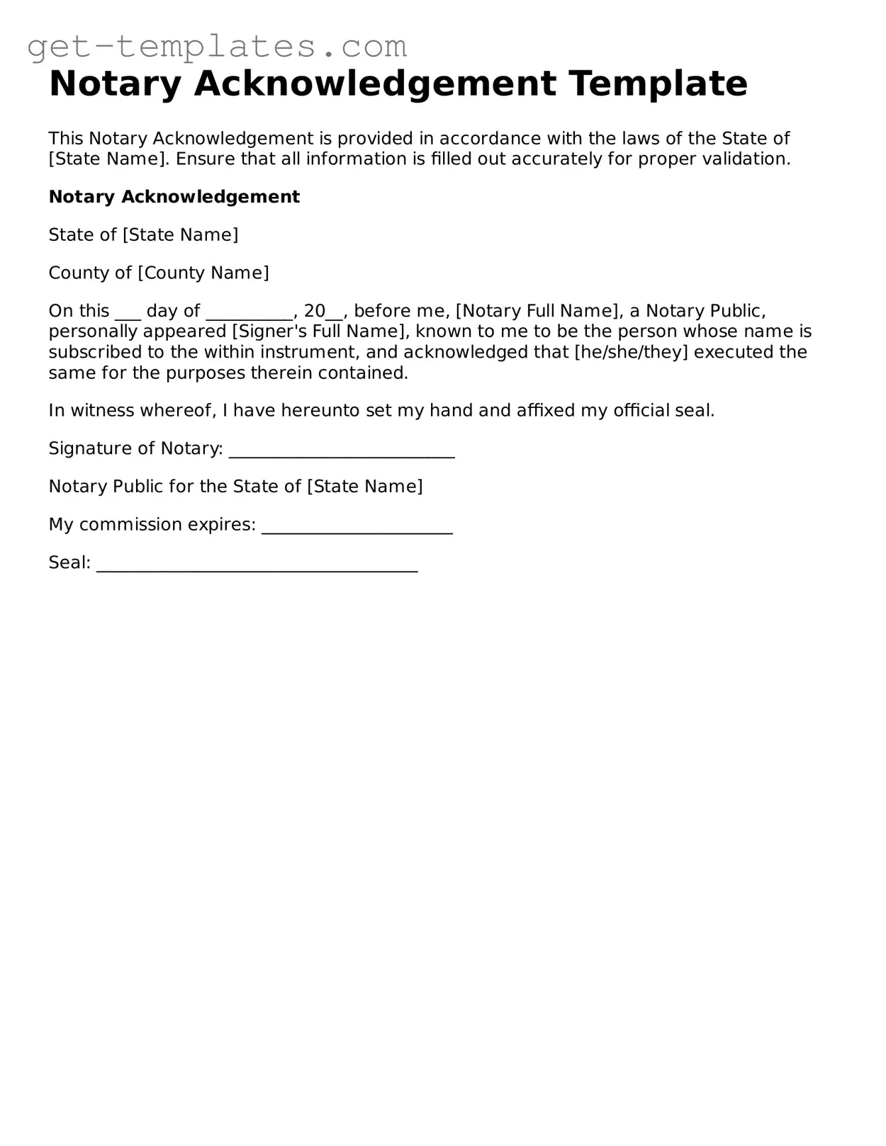 Attorney-Approved Notary Acknowledgement Form
