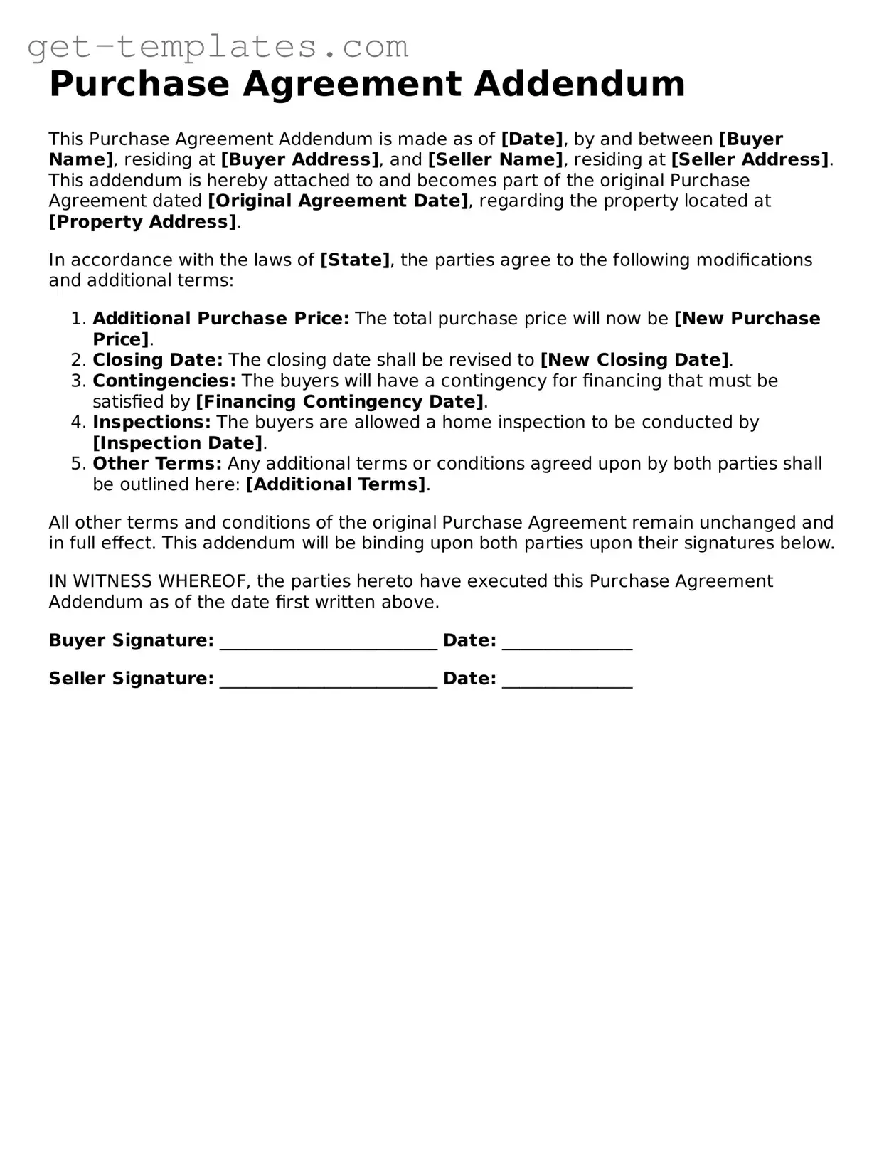 Attorney-Approved Purchase Agreement Addendum Form