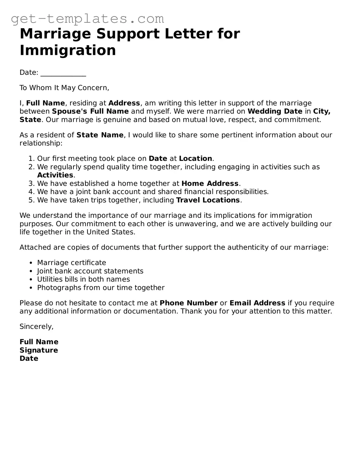 Attorney-Approved Marriage Support Letter for Immigration Form