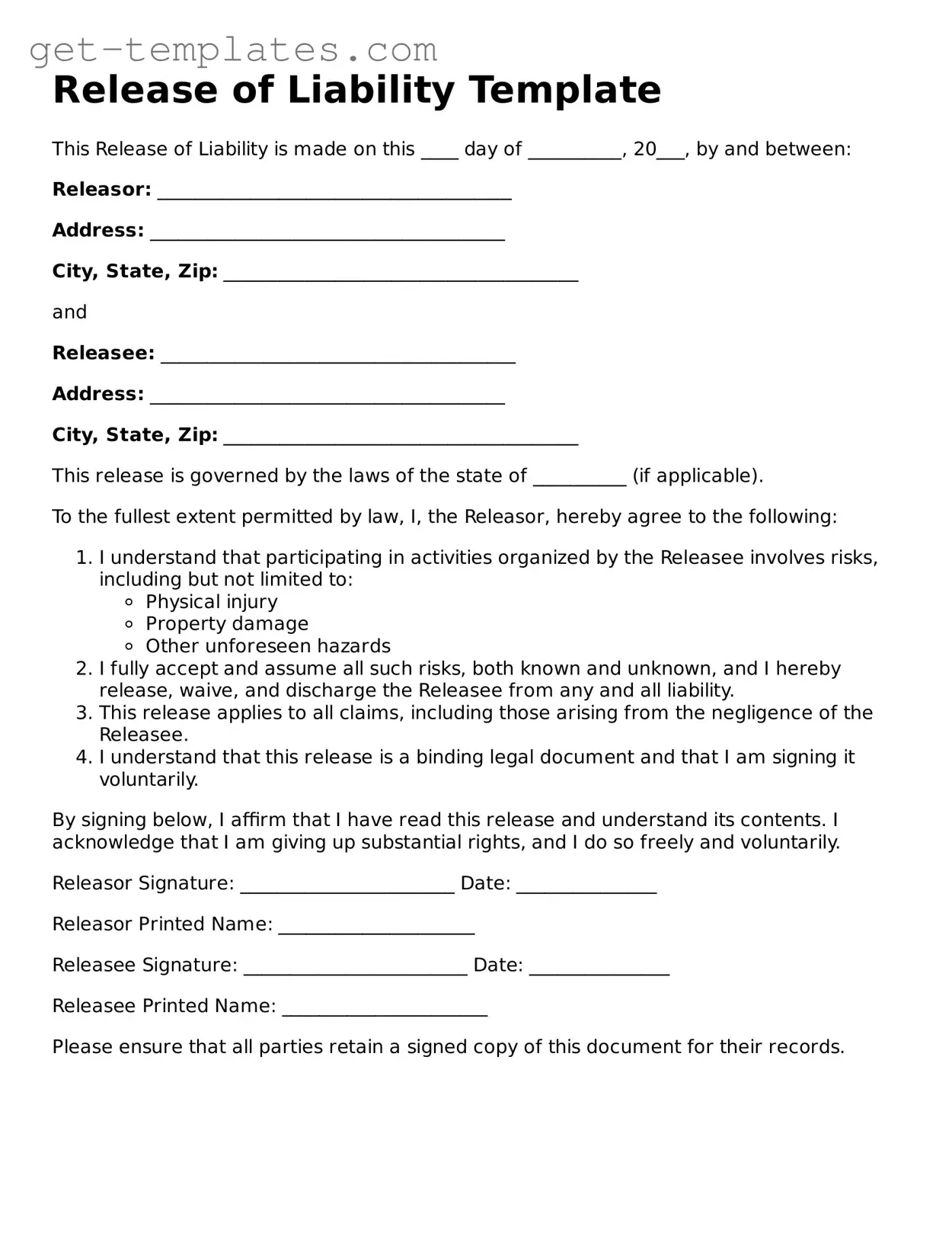Attorney-Approved Release of Liability Form
