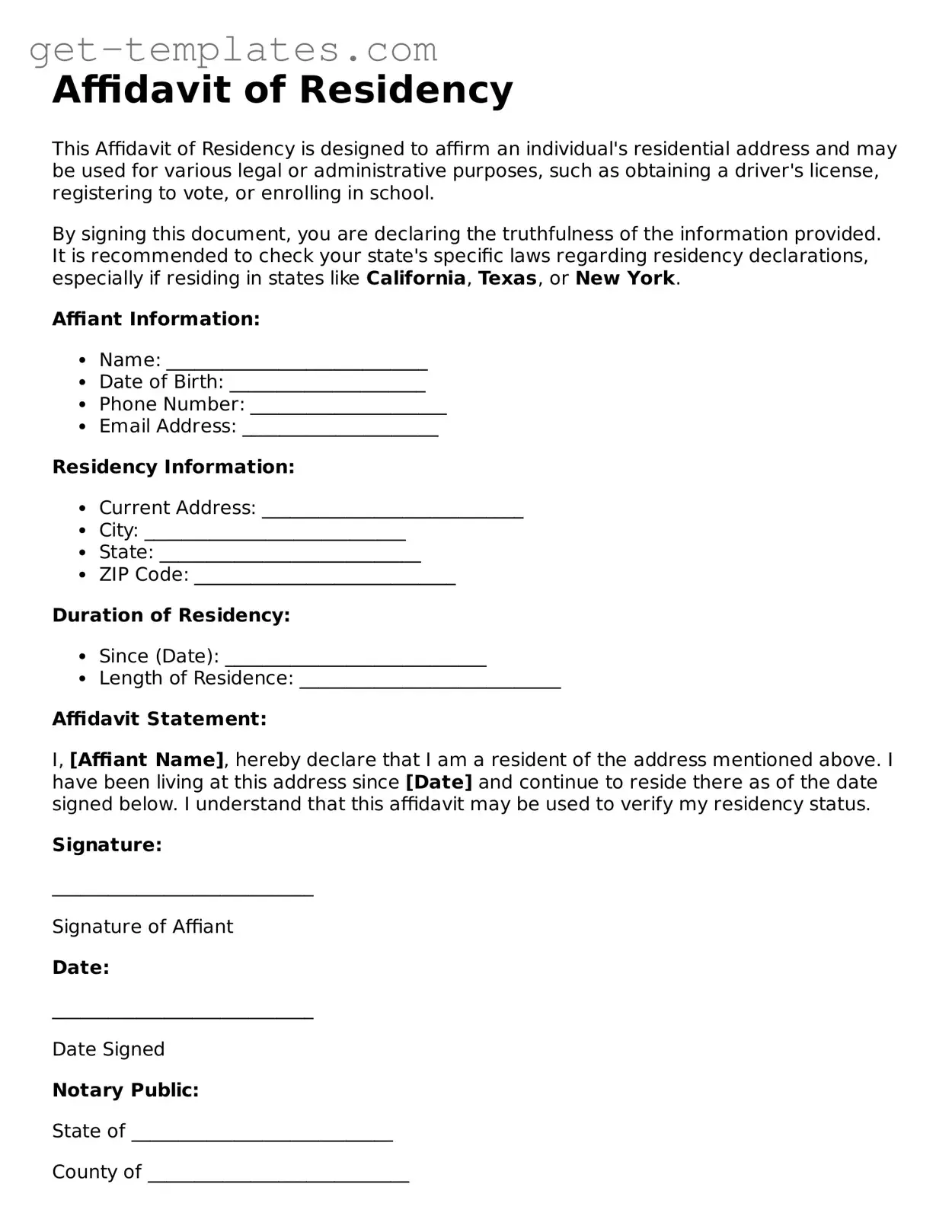 Attorney-Approved Affidavit of Residency Form