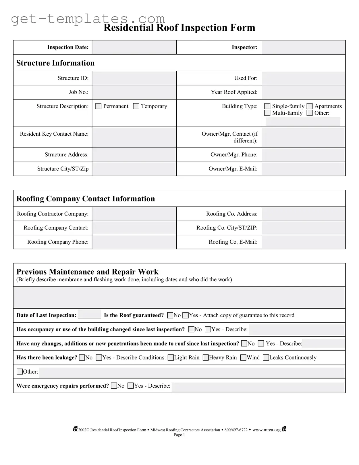 Fill in a Valid Roof Inspection Template