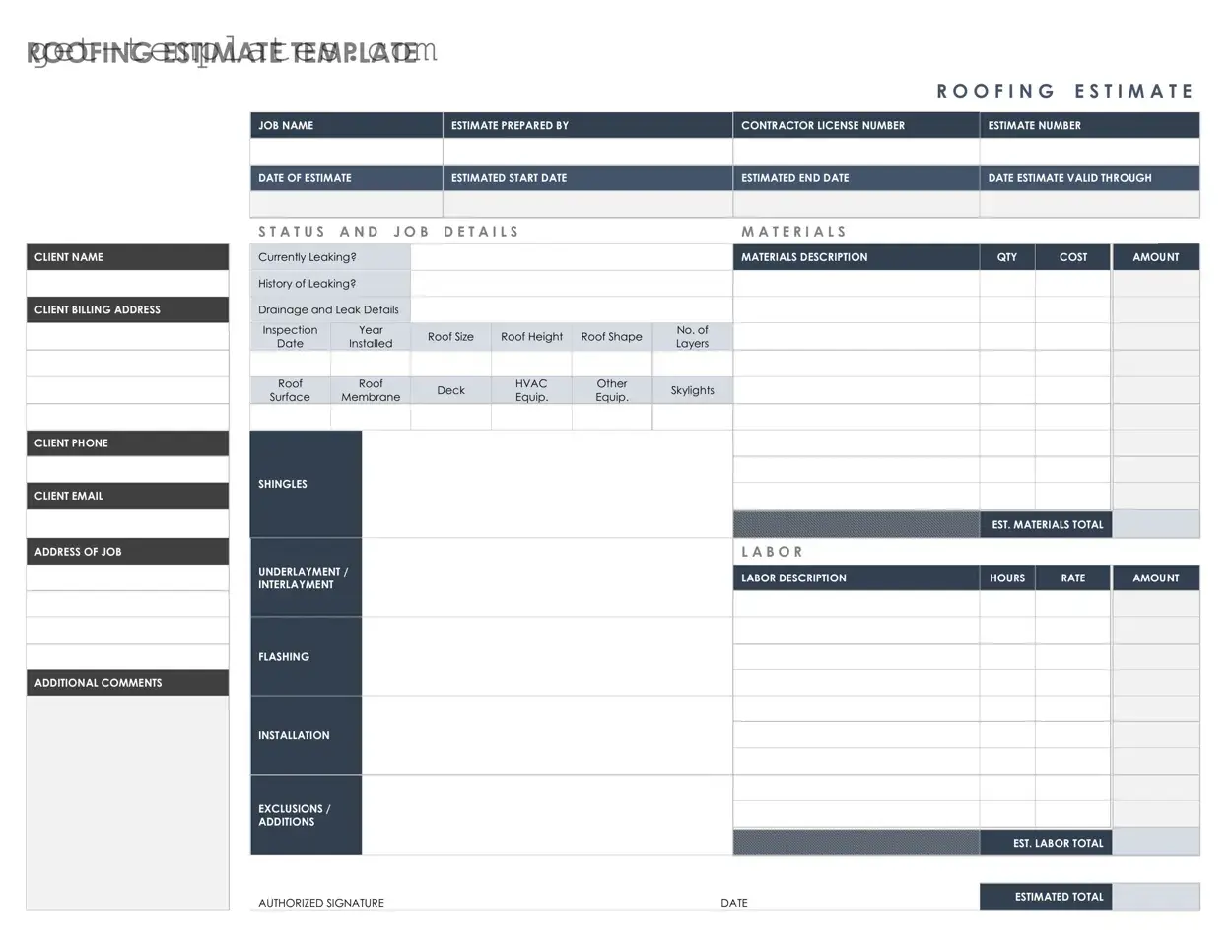 Fill in a Valid Roofing Estimate Template