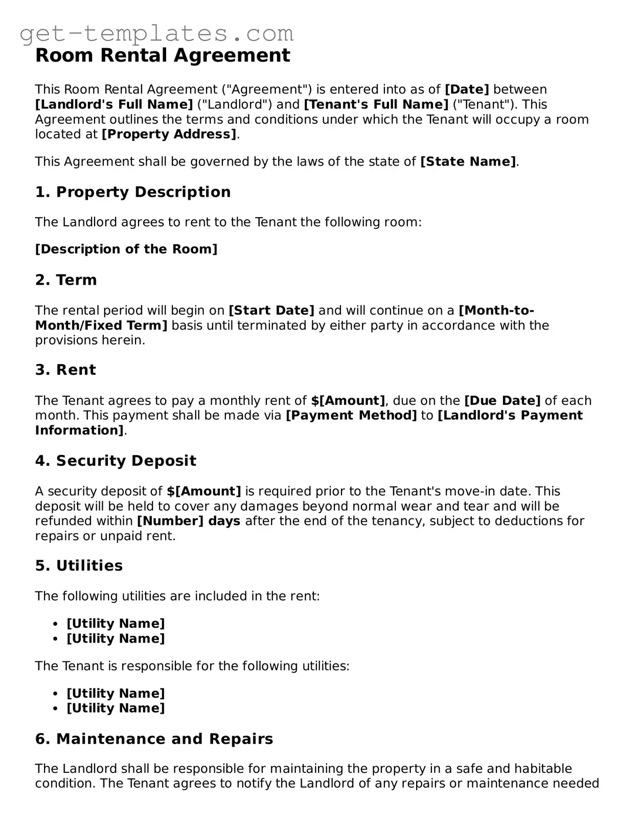 Attorney-Approved Room Rental Agreement Form