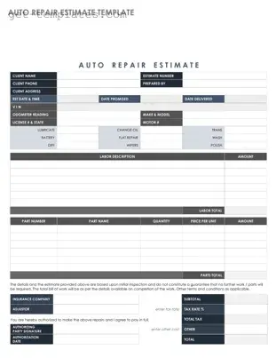 Fill in a Valid Auto Repair Estimate Template