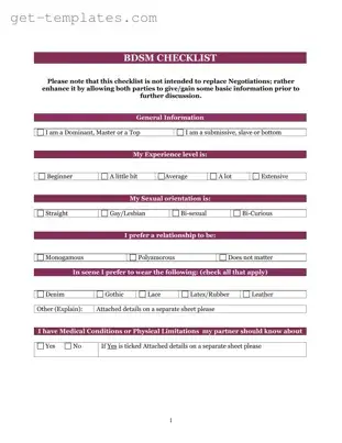 Fill in a Valid Bdsm Checklist Template