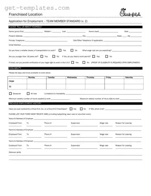 Fill in a Valid Chick Fil A Job Application Template