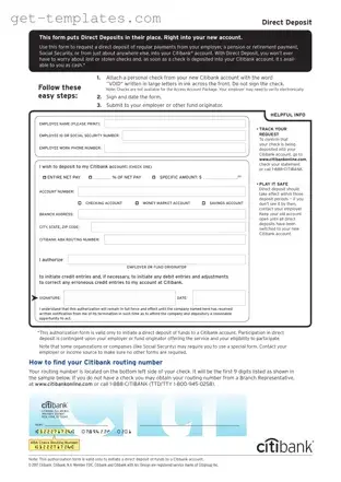 Fill in a Valid Citibank Direct Deposit Template