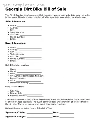 Attorney-Approved  Dirt Bike Bill of Sale Document for Georgia