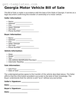Attorney-Approved  Motor Vehicle Bill of Sale Document for Georgia