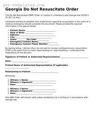 Attorney-Approved Do Not Resuscitate Order Document for Georgia