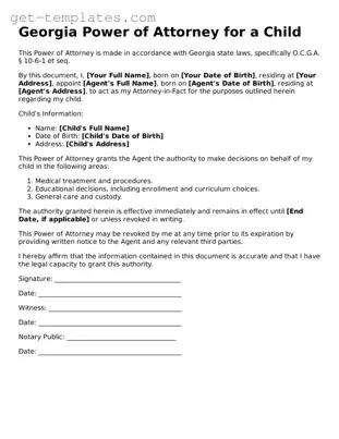 Attorney-Approved  Power of Attorney for a Child Document for Georgia