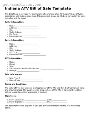 Attorney-Approved  ATV Bill of Sale Document for Indiana