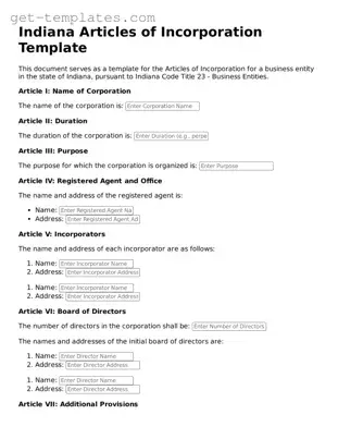 Attorney-Approved  Articles of Incorporation Document for Indiana
