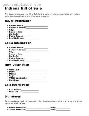 Attorney-Approved  Bill of Sale Document for Indiana