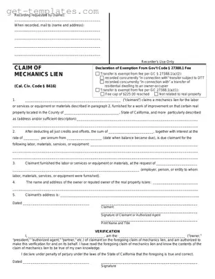 Fill in a Valid Mechanics Lien California Template