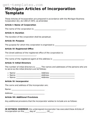 Attorney-Approved  Articles of Incorporation Document for Michigan