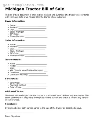 Attorney-Approved  Tractor Bill of Sale Document for Michigan