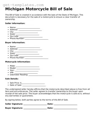 Attorney-Approved  Motorcycle Bill of Sale Document for Michigan