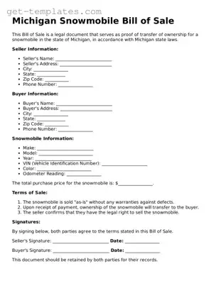 Attorney-Approved  Snowmobile Bill of Sale Document for Michigan