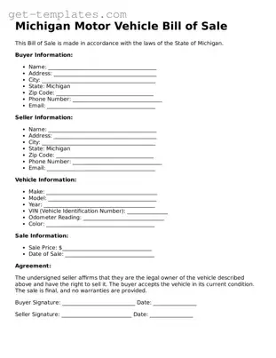 Attorney-Approved  Motor Vehicle Bill of Sale Document for Michigan