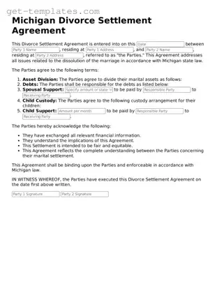 Attorney-Approved Divorce Settlement Agreement Document for Michigan