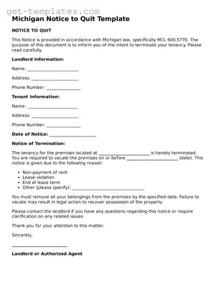 Attorney-Approved  Notice to Quit Document for Michigan