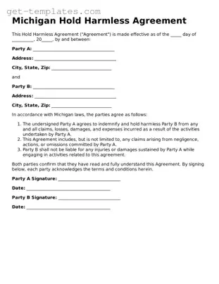 Attorney-Approved  Hold Harmless Agreement Document for Michigan