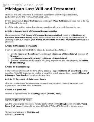Attorney-Approved  Last Will and Testament Document for Michigan