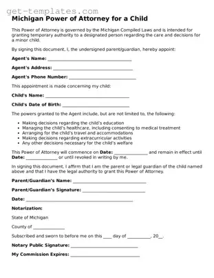 Attorney-Approved  Power of Attorney for a Child Document for Michigan