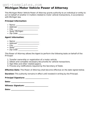 Attorney-Approved  Motor Vehicle Power of Attorney Document for Michigan