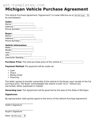 Attorney-Approved  Vehicle Purchase Agreement Document for Michigan