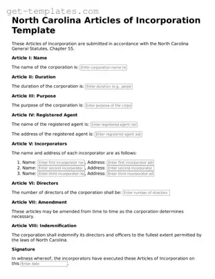 Attorney-Approved  Articles of Incorporation Document for North Carolina
