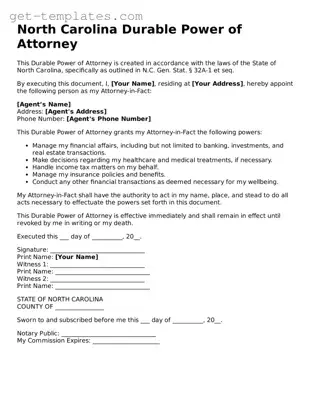Attorney-Approved  Durable Power of Attorney Document for North Carolina