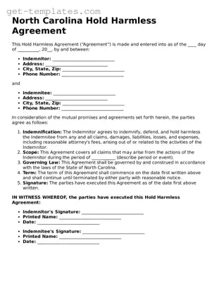 Attorney-Approved  Hold Harmless Agreement Document for North Carolina