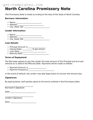 Attorney-Approved  Promissory Note Document for North Carolina
