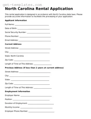 Attorney-Approved  Rental Application Document for North Carolina